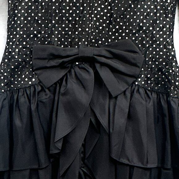 VTG 90s Black Mini Party Dress 9 Prom Puff Slv Tiered Witch Goth Grunge Punk Bow - Picture 3 of 16